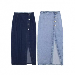 Womens Retro Slit Design Loose High Waist Bag Hip Denim Skirt 4PCS